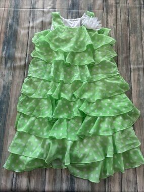 Girls Lime Green Polka Dot Ruffled Party Dress (Sz: 8)